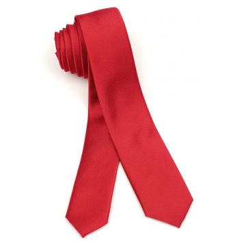 Cravata slim rosu intens din matase cu textura diagonala