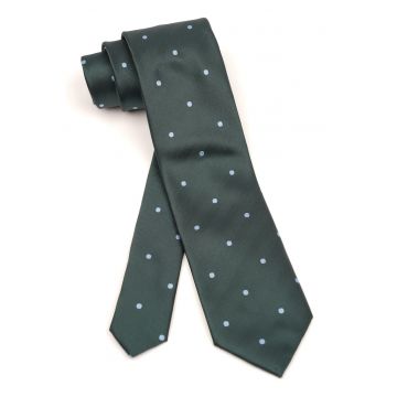 Cravata verde inchis din matase cu buline albastre