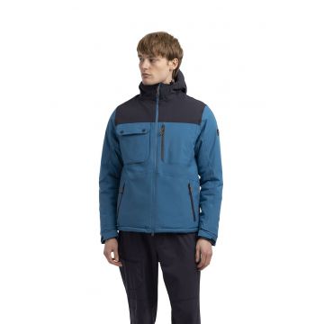 Geaca cu fermoar si segment contrastant - Negru/Albastru