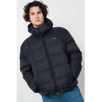 Geaca cu logo si fermoar - Negru