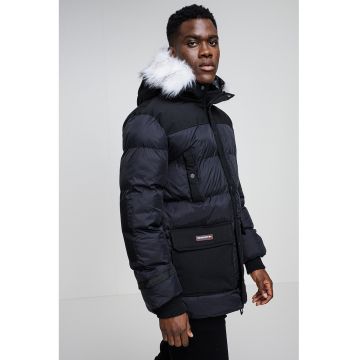 Geaca impermeabila cu garnituri de blana sintetica Dalibor - Negru stins