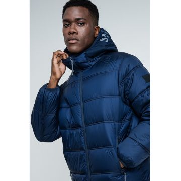 Geaca scurta matlasata cu gluga - Bleumarin