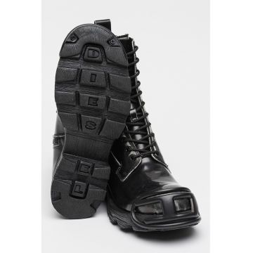 Ghete din piele cu varf rotund D-Hammer - Negru