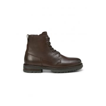 Ghete uni de piele cu fermoar lateral - Maro inchis