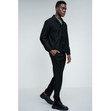 Jacheta-camasa din amestec de lana cu nasturi - Negru
