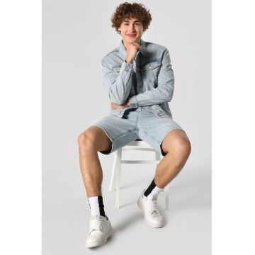 Jacheta din denim cu buzunare cu clapa - Albastru glaciar