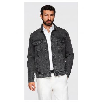 Jacheta din denim cu buzunare frontale - Negru