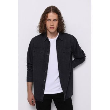 Jacheta din denim cu buzunare pe piept - Negru stins