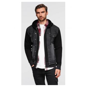 Jacheta din denim cu gluga - Negru