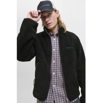 Jacheta pufoasa cu buzunare cu fermoar - Negru