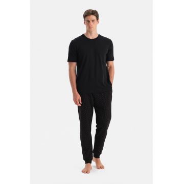 Pantaloni de pijama din bumbac cu model geometric - Negru