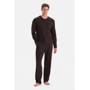 Pijama lunga cu model uni - Maro inchis