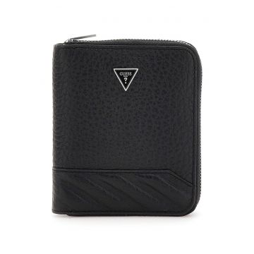 Portofel din piele cu fermoar - Negru