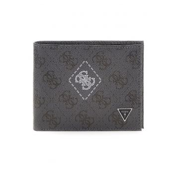 Portofel din piele cu logo - Gri inchis