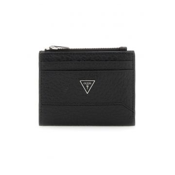 Portofel din piele cu logo metalic - Negru