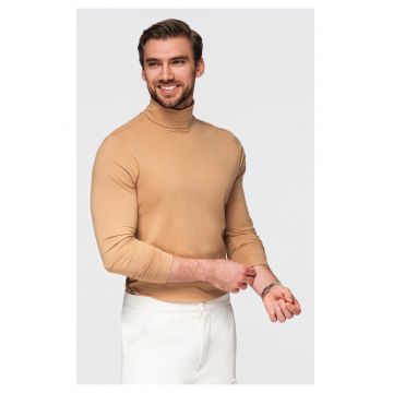 Pulover cu guler inalt si maneci lungi  OM-LSCL-0130 - Maro deschis