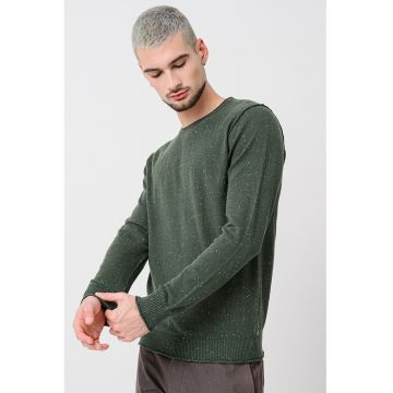 Pulover din amestec de bumbac cu decolteu rotund - Verde aquamarin