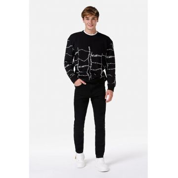 Pulover regular fit cu decolteu la baza gatului - Alb/Negru