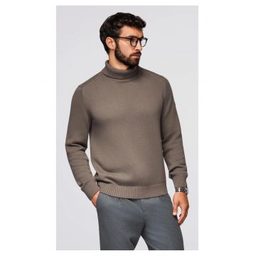 Pulover tricotat cu guler inalt  OM-SWTN-0163 - Maro inchis