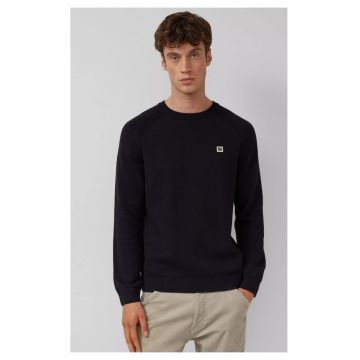 Pulover tricotat din bumbac cu maneci raglan - Negru