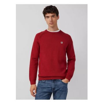 Pulover tricotat din bumbac cu maneci raglan - Rosu