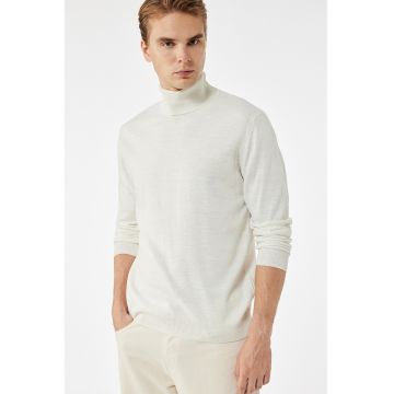 Pulover uni cu guler inalt - Alb murdar