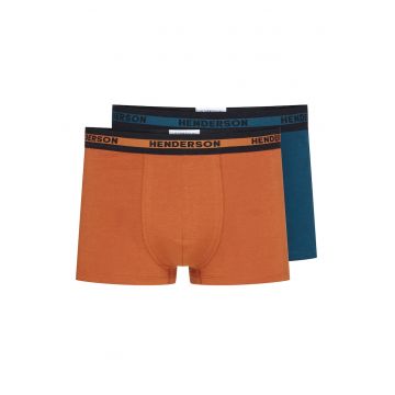 Set 2 perechi boxeri barbati -  Bumbac - Portocaliu/Verde inchis