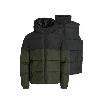 Set de vesta si geaca cu vatelina - 2 piese - Verde/Negru