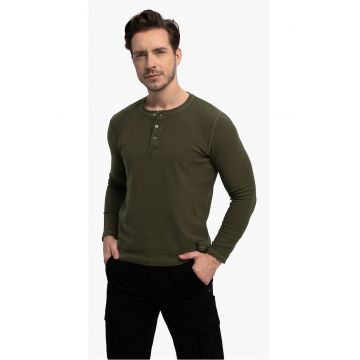 Tricou barbati cu maneci lungi -  L-Azux - Regular Fit - material mai gros - kaki - Kaki