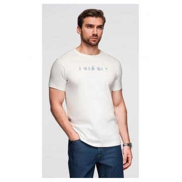 Tricou cu broderie pe piept  OM-TSPT-0248 - Alb