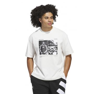 Tricou cu decolteu la baza gatului si imprimeu grafic - Negru stins/Alb murdar