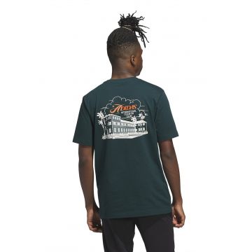 Tricou cu decolteu la baza gatului si imprimeu - Verde englez