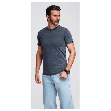 Tricou cu efect decolorat  OM-TSWT-0116 - Albastru inchis