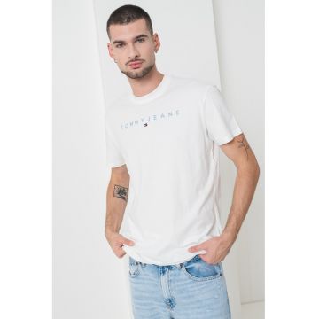 Tricou din bumbac cu logo brodat - Alb/Albastru pastel/Albastru azur