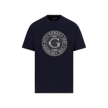 Tricou din bumbac cu logo brodat - Negru/Gri deschis