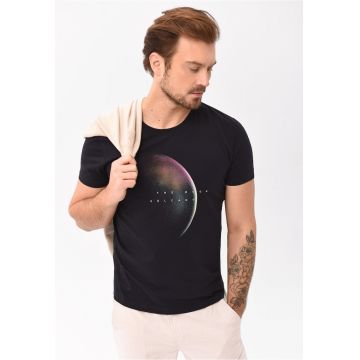 Tricou pentri barbati  T-Lunar - negru cu imprimeu cosmic - Negru Print