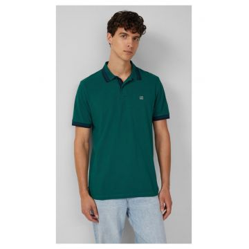 Tricou polo din bumbac pique - Verde inchis