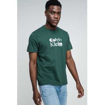 Tricou regular-fit cu decolteu la baza gatului - Alb/Verde englez