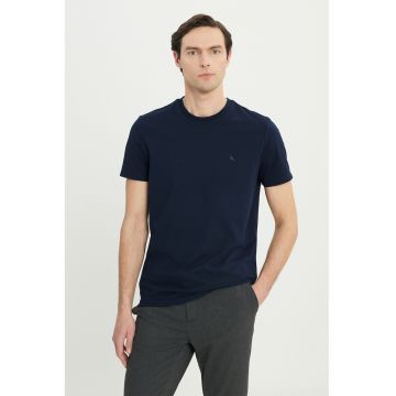 Tricou regular-fit cu decolteu la baza gatului - Bleumarin