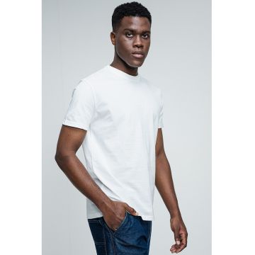 Tricou regular fit cu logo discret - Alb