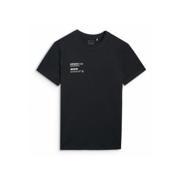 Tricou Sport Barbati  Negru Intens 100% Bumbac Imprimeu Regular - Casual Sport - SS25 - Negru