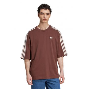 Tricou supradimensionat din bumbac cu detalii logo - Alb/Maro cognac