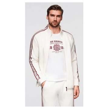 Bluza cu fermoar cu dungi si guler inalt  OM-SSZP-0224 - Alb murdar