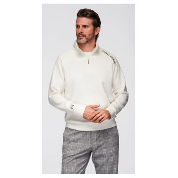 Bluza cu guler inalt cu fermoar si imprimeu contrastant  OM-SSZP-0211 - Alb