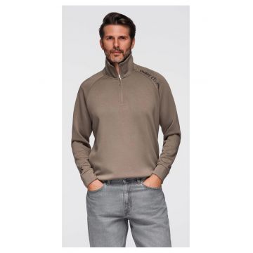 Bluza cu guler inalt cu fermoar si imprimeu contrastant  OM-SSZP-0211 - Maro