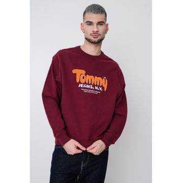 Bluza de trening cu logo si decolteu la baza gatului - Visiniu