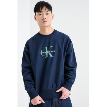 Bluza de trening din amestec de bumbac cu imprimeu logo - Albastru ultramarin/Verde aquamarin