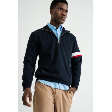 Bluza de trening din amestec de bumbac organic cu fenta cu fermoar - Albastru ultramarin