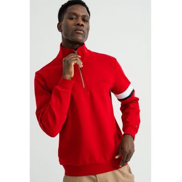 Bluza de trening din amestec de bumbac organic cu fenta cu fermoar - Rosu vermillion