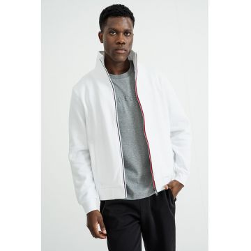Bluza de trening din amestec de bumbac organic cu fermoar - Alb optic